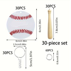 TEMU [2D 플랫] 30pcs 2D 아크릴 야구 & 소프트볼 키체인 - 빨간색 & 흰색 스티칭 디자인의 양면 프린트, 가방 및 DIY 스포츠 페어링 선물에 이상적, 스포츠 액세서리 | 야구 테마 | 내구성 있는 플라스틱, 야구 액세서리|백팩|키링|키링부자재