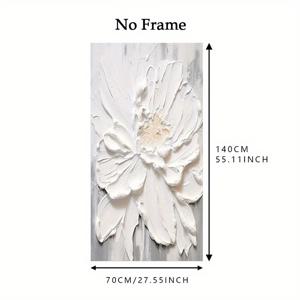 TEMU 【2D 평면】1개 27.5X55.1인치/70X140cm 액자 없는 유화 거실 현대 미술 홈 데코 심플한 무거운 질감 흰 꽃 그림 포스터 벽 예술 인쇄 침실 장식 리얼리스틱 포스터 룸 아트 선물, 2D 플랫