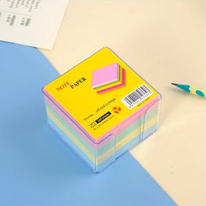 TEMU 500색 컬러 종이 스트립, 투명 아크릴 플라스틱 박스, 비접착 마카롱 색상 스티키 노트, 사무실 및 가정용 3*3인치 노트북
