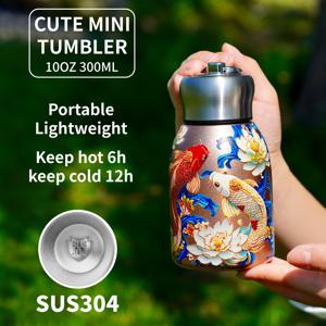 TEMU 1pc, 스타일리시한 300ml/10oz 스테인리스 스틸 보온 보냉 물병, 미니 진공 컵 포함 - 생동감 있는 나비 및 꽃 디자인, 뜨거운 및 차가운 음료, 여행 및 생일 선물에 적합, 뜨거운 차가운 보온 보냉 | 스타일리시한 드링크웨어 | 보온 보냉 드링크웨어
