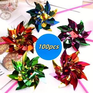 TEMU 100개 컬러풀한 플라스틱 레이저 시퀸 윈드 스피너 - DIY 야외 정원 장식, 생동감 있는 효과, 정원, 울타리, 발코니 및 나무 장식에 이상적 - 조립 필요, 야외 장식