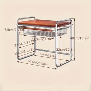 TEMU 아이야봉 2단 카운터탑 전자레인지 스탠드 보관 바구니 포함 - 나무 상판 & 금속 프레임, 에어프라이어 및 쌀솥용 공간 절약 선반, 주방 정리대 - 간편 조립, 광택 마감, 가전 제품 정리대, 세련된 디자인, 내구성 있는 구조, 랙