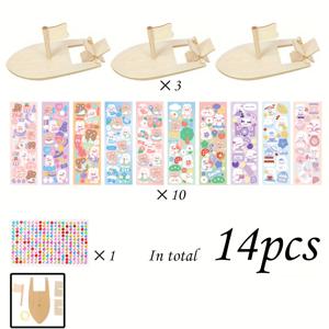 TEMU 14피스 나무 보트 공예 키트, 스티커 10개 포함, 나무 요트 3개, 스티커 1개, 페달보트 세트 및 장식용, DIY 아트 용품, 개학 시즌, 기념일, 할로윈, 추수감사절, 크리스마스, 생일 파티 장식, 휴일 선물, 모델 하우스 액세서리, 목공 도구