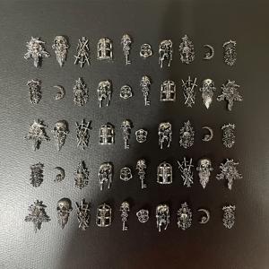 TEMU 50pcs 고딕 실버 네일 아트 스티커 - 다크 판타지 3D 디자인, 할로윈 및 DIY 매니큐어에 완벽, 축제용 네일 장식 | 고딕 네일 아트 | 3D 스티커 디자인, 네일 아트 장식