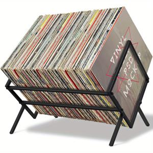 TEMU 모던 비닐 레코드 홀더 - 매트 블랙 메탈 80-100 LP 보관용, 클리어 디스플레이 스크린, 비닐 및 책, 잡지 정리용 고급 디자인 - 쉬운 조립, 내구성 있는 & 세련된 홈 데코, 음악 액세서리 오거나이저, 슬림한 메탈릭 마감
