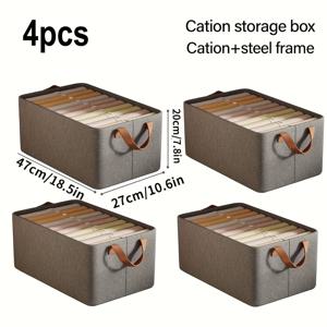 TEMU LDQ 4pcs 대용량 접이식 보관함 - 빈티지 스타일, 금속 프레임, 손잡이, 옷장, 옷장, 가정, 기숙사용 다목적 정리함 - 옷, 책, 장난감, 담요, 침구를 위한 공간 절약|이불정리함