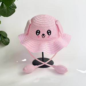 TEMU 어린이용 귀여운 움직이는 귀 스트로햇, 캐릭터 에어백 디자인, 여름철 패션 아웃도어 모자