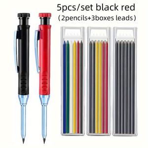 TEMU 5pcs 목수 펜슬 세트, 2.8mm 금속 기계식 펜슬, 깊은 구멍 펜 클립, 내장 샤프너, 평범한 규칙, 깃털 없음, 목공, 공학, 건축 마킹 도구