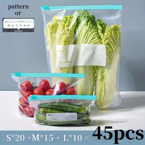 TEMU 45개 신선도 밀봉 보관 가방 세트, 지퍼 신선도 백, 식품 분류 보관 가방, 음식 보존 및 밀봉 가방, 과일, 곡물, 채소 및 고기에 적합, 주방 수납 및 정리, 주방 액세서리|가방|수납정리함|악세사리