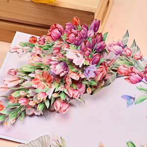 TEMU 1pc 손으로 만든 3D 튤립 팝업 인사 카드와 봉투 - 어머니의 날, 생일, 기념일 및 더 많은 것에 대한 밝은 꽃 디자인 - 사랑과 최고의 소원을 표현하는 데 완벽함, 특별한 기념일 카드 | 밝은 튤립 카드 | 예술적인 팝업 카드, 어머니의 날 선물
