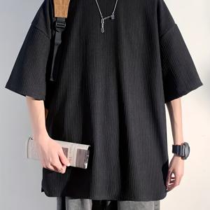 TEMU OBM 남성용 캐주얼 루즈핏 반팔 티셔츠 - 폴리에스터 100%, 가벼운 무게 250gsm, 세탁기 사용 가능, 단색 여름용 티, 청소년 및 젊은 성인을 위한 귀여운 티셔츠|반팔티