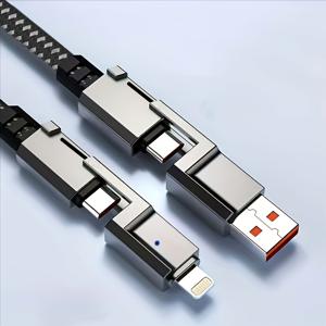 TEMU 아이폰 16/15 시리즈, 아이폰 14/13/12/11 시리즈, 모토, 구글 픽셀용 라이트닝, USB A 및 USB C가 있는 4-in-1 평면 꼬임 슈퍼 빠른 충전 케이블