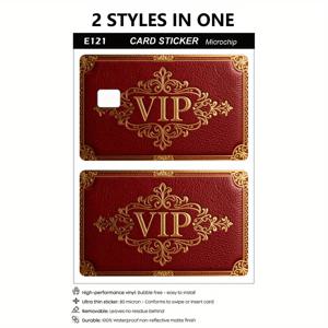 TEMU 럭셔리 레드 레더 텍스처 VIP 스티커 세트, 클래식 스타일, 레트로 패턴, 2pcs 내구성 있는 개인 정보 보호 스티커, PVC 소재로 제작, 신용 카드, 교통 카드, 신용 카드 등에 적합, 은행 카드 보호, 긁힘 방지, 분리 가능한 자체 접착식 장식 카드 스티커, 접착제 백이 포함되어 있습니다, 패션 장식 액세서리 및 선물