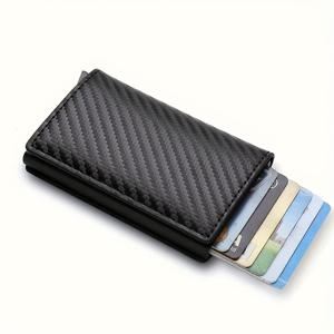 TEMU 1개의 초박형 RFID 차단 남성 지갑 - 비즈니스 스타일 알루미늄 합금 카드 홀더, 안전한 블랙 인조 가죽, 가벼운 다기능 동전 지갑, 여행, 캠핑 및 일상적인 사용을 위한|명함지갑