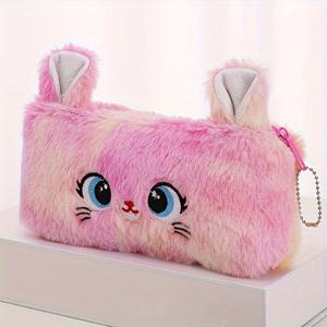 TEMU 1pc 귀여운 만화 귀여운 고양이 플러시 파우치 필통 지퍼 푹신한 대용량 펜 백 학교 문구 화장품 보관 가방 이드 알-아드하 무바라크|필통