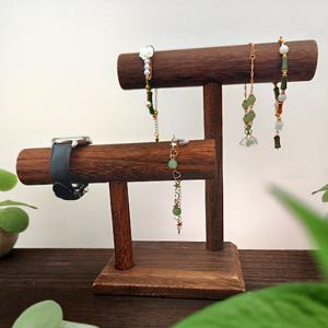 TEMU 팔찌, 뱅글 및 시계용 1개 목재 이중층 보석 디스플레이 스탠드 - 자연 목재 마감의 러스틱 두층 정리대, 액세서리 및 빈티지 주얼리 전시용으로 완벽함