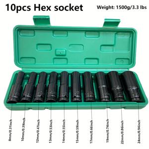 TEMU 10-피스 드라이브 소켓 세트, 크롬 바나듐 합금강, 1/2 인치 육각 소켓 렌치 8-24mm, 내구성 및 사용 편의성, 차량 유지 관리 및 기계 장비에 이상적.
