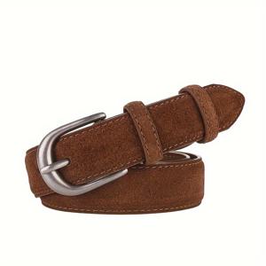TEMU 여성용 정품 가죽 벨트, 메탈 핀 버클, 2.5cm 두꺼운 이중층 소가죽, 청바지용 패션 벨트