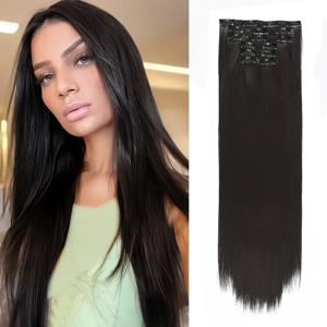 TEMU 6pcs 세트 24인치 여성용 클립인 헤어 익스텐션, 패셔너블 롱 합성 헤어, 내열성, 헤어 볼륨 강조제, 일상 착용, 할로윈, 크리스마스에 적합합니다.