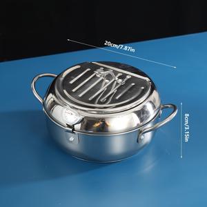 TEMU 스테인리스 스틸 딥 프라이어, 온도계 및 뚜껑이 있는 - 오일 흡수 일본 템푸라 냄비, 가정용 주방, 야외 캠핑, 바베큐용 평평한 열 분포, 내구성 및 쉬운 청소, 오일 흡수 냄비, 야외 요리, 세련된 주방 용품, 내구성 있는 조리기구