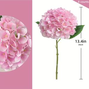 TEMU 8개 세트의 핑크색 사실적인 터치 수국 인공 꽃, 풀 라텍스로 만들어진 연두색과 핑크색 가장자리, 가정용 꽃꽂이, 웨딩 부케, 주방 식탁 센터피스에 적합합니다.