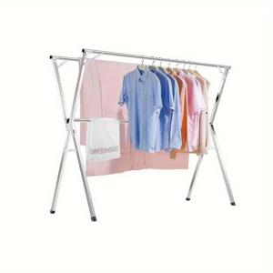 TEMU 1pc 조절 가능한 스테인레스 스틸 옷걸이 - 대용량, 침대 시트, 담요, 수건을 걸 수 있는 이상적인 선택 - 조립이 쉬움, 야외 사용, 야외 세탁 솔루션 | 조절 가능한 높이 | 내구성 있는 구조, 옷 건조대