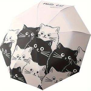 TEMU 미니 고양이 우산 - 8개 리브 강력한 프레임, 수동 오픈/클로즈, 비 또는 태양에 적합한 가벼우면서 휴대 가능한 우산, 여성 및 남성을 위한 귀여운 동물 디자인, 우산 강력한 바람 방지, 일상적인 비 보호, 세련된 액세서리