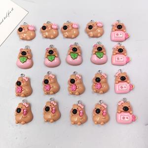 TEMU 귀여운 카피바라 참 20개 세트 - DIY 주얼리용 레진 동물 펜던트, 귀걸이 및 열쇠고리 제작용, 따뜻한 디테일의 핑크 액세서리, 키체인 장식품 | 기발한 펜던트 | 매끄러운 질감, 주얼리 만들기용 참
