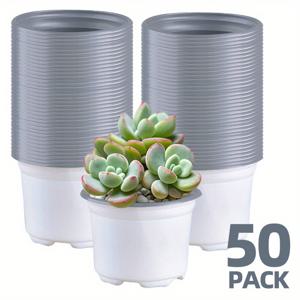 TEMU 50개 3.6인치 플라스틱 수초 그릇 - 배아, 나무 스프링, 꽃에 적합 | 흰색, 바닥에 서있는 실내 및 실외 플랜터, 다듬은 마감, 정원 플랜터|화분받침대