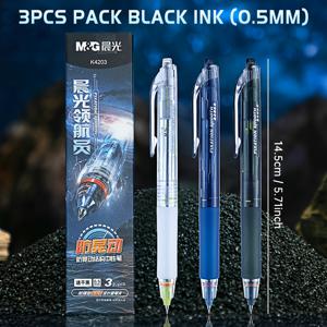 TEMU 3개입 M&G 젤 펜, 안티셰이크 니들 팁 0.5mm 미세한 포인트, 편안한 소프트 그립으로 부드러운 필기, 빠른 건조 블랙 잉크, 고급 시리즈 젤 펜 포켓 클립 포함, 사무용 학교 용품