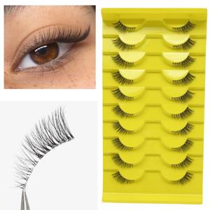 TEMU 10 쌍 3-5-9mm 혼합 길이 여우 눈썹 - 초보자용 D Curl 얇고 볼륨 있는 눈썹, 매일의 글램을 위한 자연스러운 고양이 눈썹, 눈썹 연장, 내구성 있는 눈썹 연장