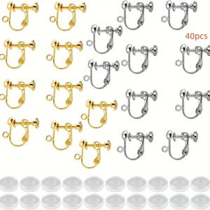 TEMU 귀 클립 액세서리 20개, 흰색 K색 10개와 금색 10개, 반지름이 있는 안티 슬립 및 -프리 패드가 장착되어 귀에 뾰족한 귀걸이를 피할 수 있는 귀 클립 액세서리, 손수 만든 DIY 보석 액세서리에 완벽합니다.