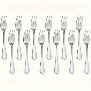 TEMU 12개 스테인리스 스틸 포크 세트 - 거울 마감, 식기세척기 사용 가능, 식품 등급 - 디저트 및 과일용, 레스토랑 및 푸드 트럭에 적합