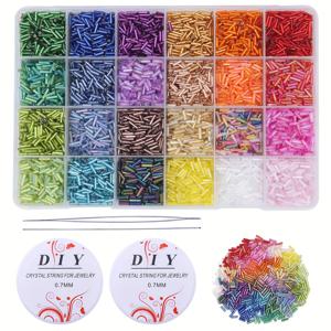 TEMU 2400개의 유리 씨앗 비즈로 DIY 팔찌 및 목걸이 제작, 스트링 2개 포함.