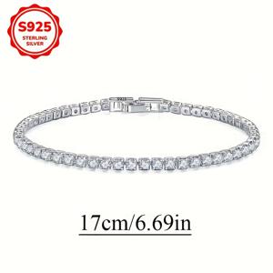 TEMU 1pc 여성 패션 팔찌 925 스테링 실버 6.34-6.44g 우아한 클래식 반짝이는 3mm 테니스 팔찌, 깨진 원형 합성 자이콘 인레이 하이포알러겐, 데이 어머니의 날 생일 휴일 기념일 선물에 적합합니다.