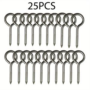 TEMU 15개/25개/35개 헤비듀티 스크류 아이 볼트 - 304 스테인리스 스틸, 2.59인치 (6.6cm), 은색, 광택 마감, 둥근 머리, 나선형 핸들, 녹 및 부식 방지, 200lbs 용량, 실내외 사용에 적합, 목재 고정, 케이블 관리, 해먹 지지대에 이상적, 튼튼한 재료