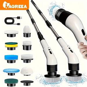 TEMU IAGREEA 전기 회전 세척기, 전기 청소 브러시 - 3단계 조절 가능한 속도, 무선 전기 회전 청소 브러시, 9/6 교체 가능한 브러시 헤드가 있는 휴대용 샤워기, 조절 가능한 확장 핸들, 타일, 욕조, 싱크대, 벽, 욕실, USB-C 충전 케이블에 적합합니다.