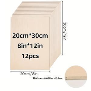 TEMU 8x12인치 2mm 4/8/12개 두꺼운 고품질 린덴 우드 보드 - 레이저 커팅, 우드 버닝 건축 모델, 염색용 매끄러운 표면 - 공예 프로젝트 및 DIY 디자인용 미완성 연갈색 합판 사각형