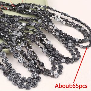 TEMU 32-65pcs 블랙 로즈 꽃 플랫 라운드 이중면 돌 비즈, 다양한 크기 6/8/10/12mm, DIY 보석 만들기, 팔찌, 목걸이, 귀걸이, 신발 액세서리, 공예, 장식