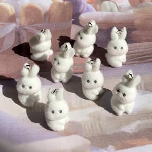 TEMU 8개 귀여운 화이트 래빗 플로킹 레진 참, DIY 귀걸이 및 목걸이 주얼리 만들기용 3D 동물 펜던트