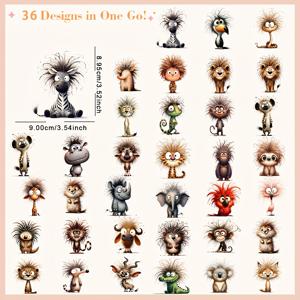 TEMU 36개 세트 독특한 사파리 동물 DIY 아이언온 전사 스티커 - 생동감 넘치는 만화 야생동물 디자인, 티셔츠·청바지·마스크·백팩용 세탁 가능한 플라스틱 솔 열전달 스티커, 사파리 장식 및 공예 프로젝트 용품, 기발한 동물 디자인