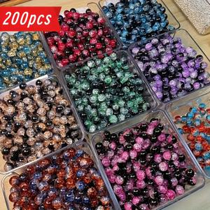 TEMU 200개 유리 스파클링 크랙클 라운드 비즈 10mm, 다양한 색상, 손으로 선택된 다양성, DIY 보석 만들기, 공예 용품, 보석 만들기 부품 및 액세서리