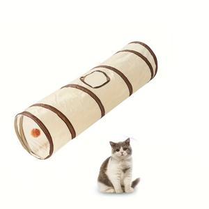 TEMU 귀여운 고양이 터널 장난감 - 접을 수 있고 휴대용, 폴리에스터, 줄무늬 디자인, 놀이와 휴식을 위한 이상적인 고양이 장난감, 놀이하는 고양이 장난감 | 재미있는 고양이 장난감 | 내구성이 뛰어난 고양이 장난감