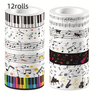 TEMU 블랙 화이트 음악 노트 마스킹 테이프 종이 스티커 와시 테이프, 핸드북 또는 DIY 장식에 적용, 플라스틱 표면용