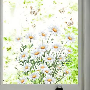 TEMU 나비와 marguerite 봄과 여름 창 클링 - 생동감 있는 비닐 데칼, 부드러운 표면에 쉽게 적용, 침실, 거실, 냉장고 및 캐비닛을 위한 예술적인 홈 데코, 재사용 가능한 플라스틱 스티커, 거실 액센트 | 나비 데칼 | 생동감 있는 꽃 디자인, 창 장식|거실장