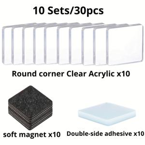 TEMU 10 세트/30개 아크릴 냉장고 자석 DIY 재료 패키지, 5x5cm 아크릴 조각, 양면 테이프, 부드러운 자석, DIY 열혈가족을 위한 손수 만든 냉장고 자석, 냉장고, 사무실 백보드, 주방 홈 장식에 사용