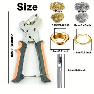 TEMU 200개의 10mm 링과 500개의 황금 아이렐트를 특징으로 하는 포괄적인 아이렐트 펀치 키트 - 타프, 인조 가죽 및 방수 직물과 관련된 DIY 프로젝트에 완벽하며, 자수 및 공예에 필수적입니다!