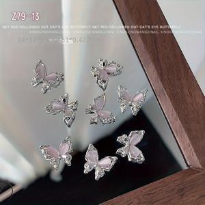 TEMU 10pcs 스파클링 고양이 눈 나비 네일 아트 스티커, 3D 홀로우 합금 라인스톤 차밍 DIY 네일 장식 - 향수 없음, 네일 아트 액세서리 | 나비 네일 아트 | 네일 아트 액센트, 나비 네일 아트|네일스티커