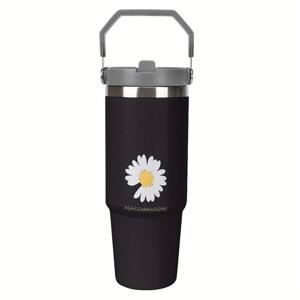 TEMU 1pc 30oz 다이즈 프린트 스테인리스 스틸 단열 물병, 빨대 및 안전한 뚜껑 - BPA-free, 음료를 뜨겁거나 차갑게 유지 - 캠핑, 야외 모험, 자동차, 가정, 사무실에 적합 - 독특한 생일 선물 아이디어, 여행 물병 | 꽃무늬 디자인 물병 | 내구성