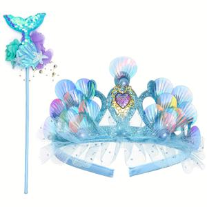 TEMU 2pcs ' 반짝이는 머메이드 크라운 헤드밴드, 환상 바다 테마 헤어 클립, 머메이드 페어리 원으로 매칭, 여성과 생일 페어리 코스튬 액세서리, 테마 파티, 'S Day